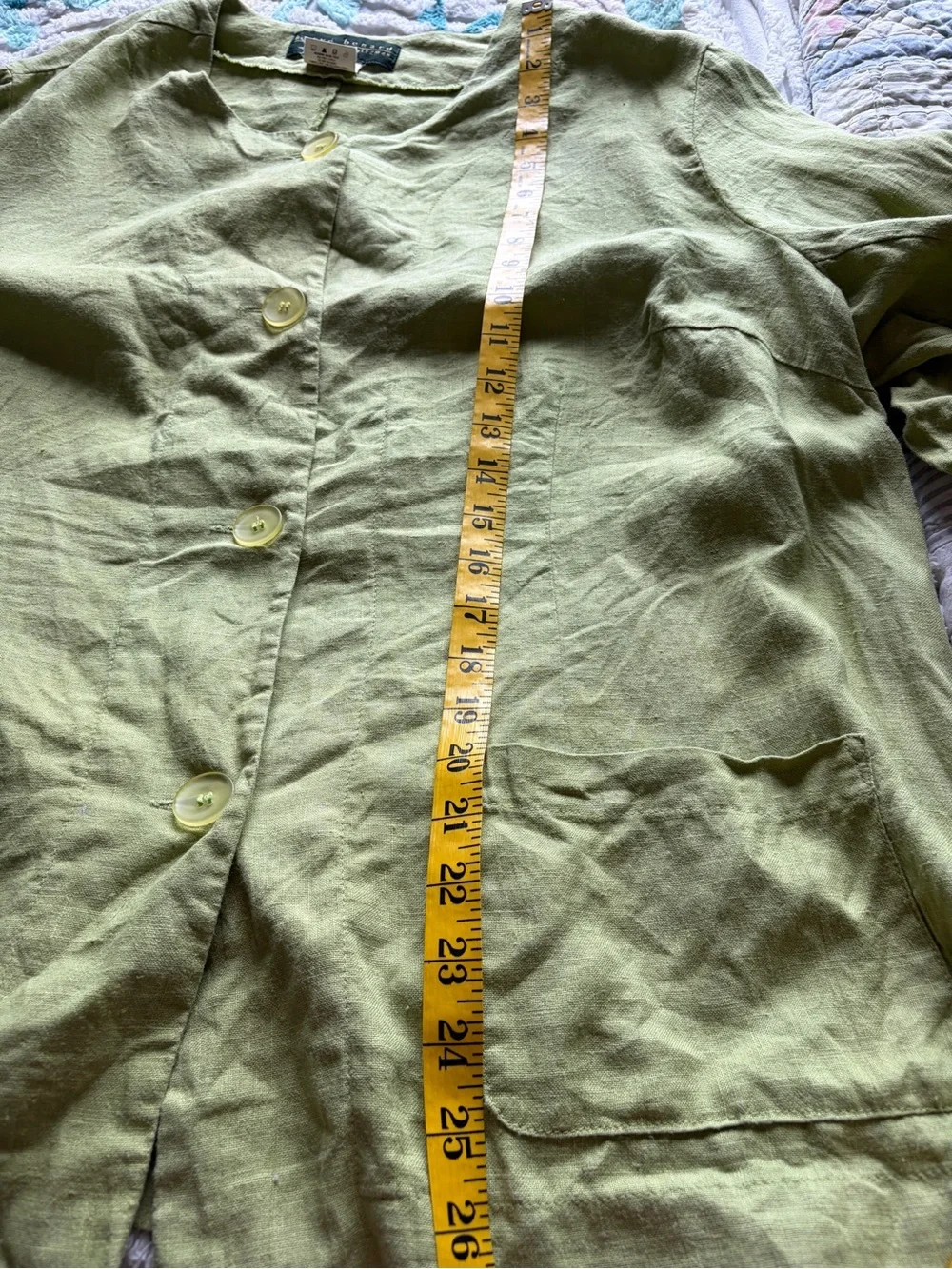 Harvé Benard Olive-Green Linen Button Jacket 8-12